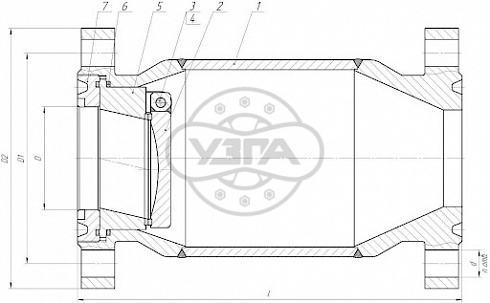 Клапан обратный поворотный фланцевый Dn50 Pn40 Ст. 20
