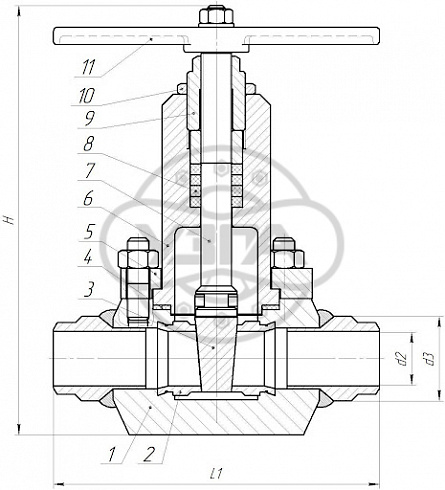 Задвижка клиновая стальная под приварку Dn20 Pn160 Ст. 20 31с45нж