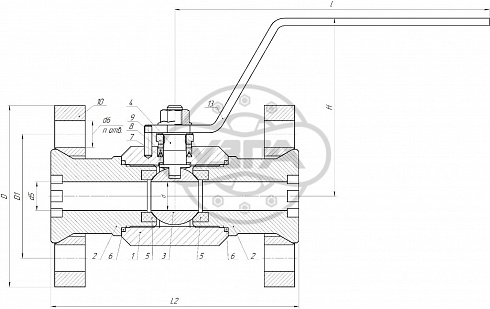 Кран шаровой разборный трехсоставной фланцевый Dn10 Pn100 09Г2С 11лс45п