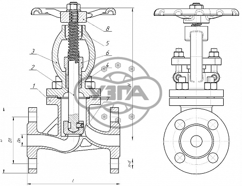 Клапан запорный Dn32 Pn16 фланцевый 20Л 15с65нж