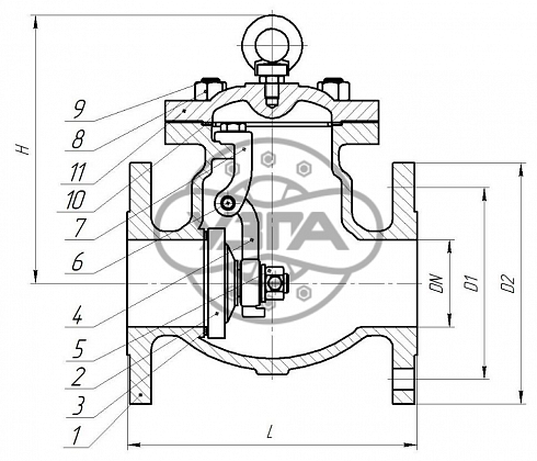 Клапан обратный поворотный фланцевый Dn100 Pn40 20Л 19с53нж