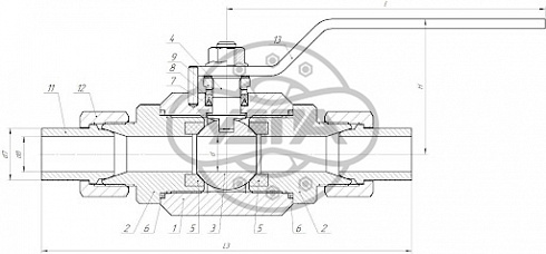 Кран шаровой разборный трехсоставной штуцерно-ниппельный Dn40 Pn100 Ст. 20 11с45п