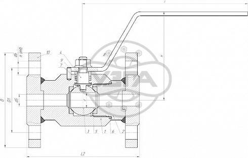 Кран шаровой разборный двухсоставной фланцевый Dn10 Pn16 12Х18Н10Т 11нж45п